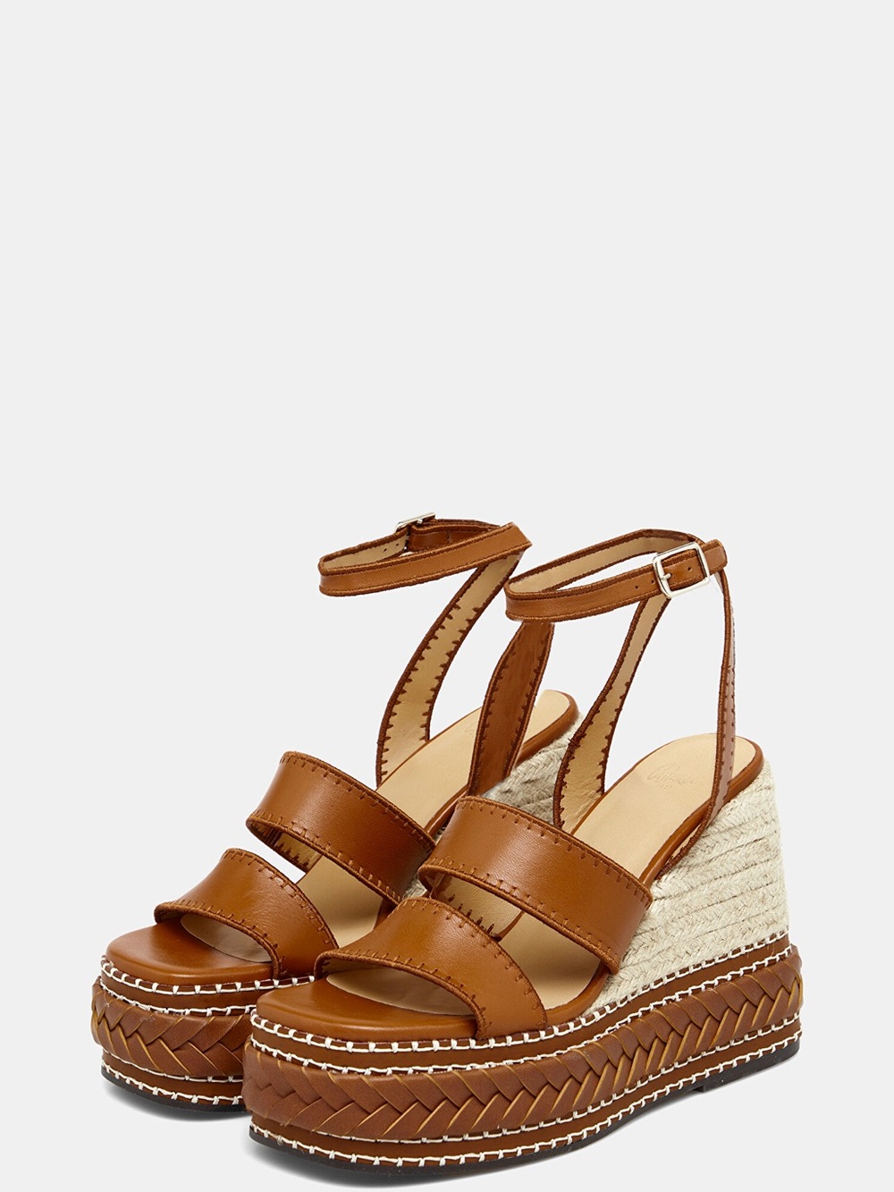 Castaner Tan Leather Espadrille Wedge Sandals